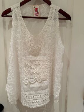 Johnny Was White Lace & Crochet Camisole Tank